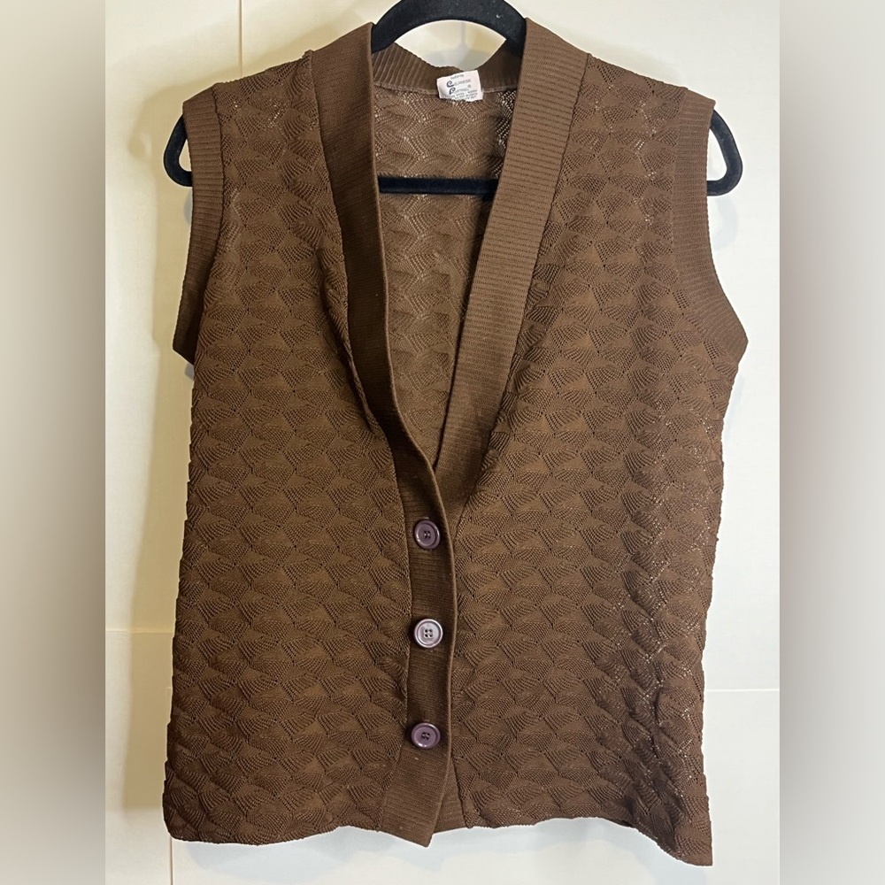 Jane Colby Women’s (VTG M) Brown Textured Polyester Knit Vest 70s